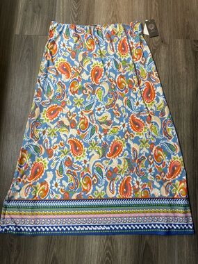 Vince Camuto Maxi Skirt XL Canyon Blue Paisley Pull On Stretch Elastic Waist